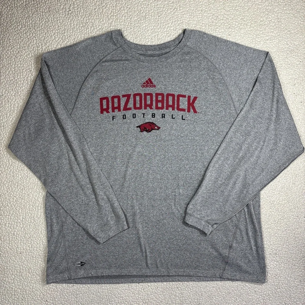 adidas ClimaLite Arkansas Razorback Football Long Sleeve Shirt Men's 2XL Gray